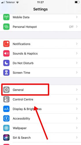 Click on General - how to detect spyware on iPhone