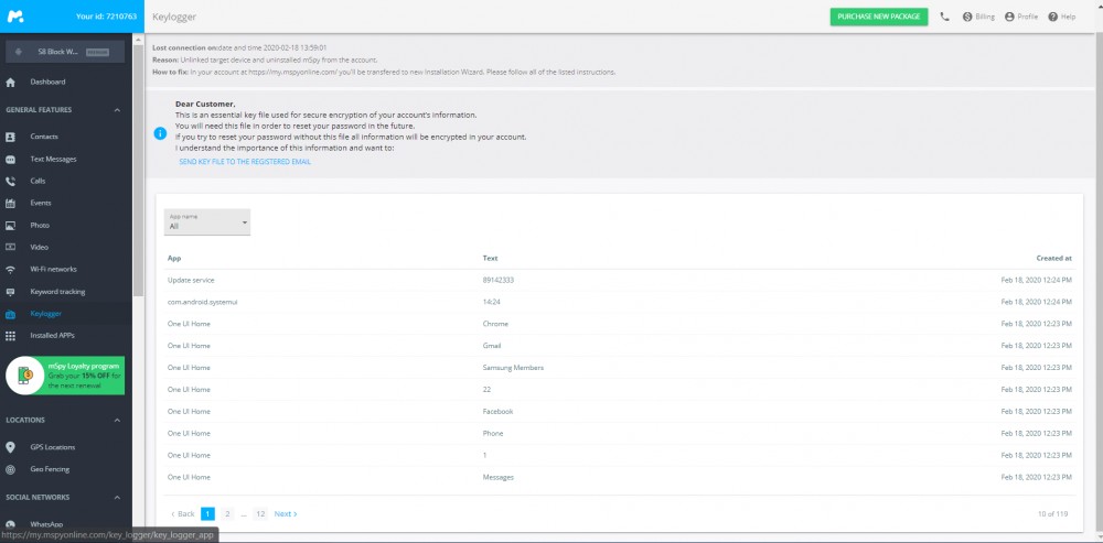 mSpy keylogger