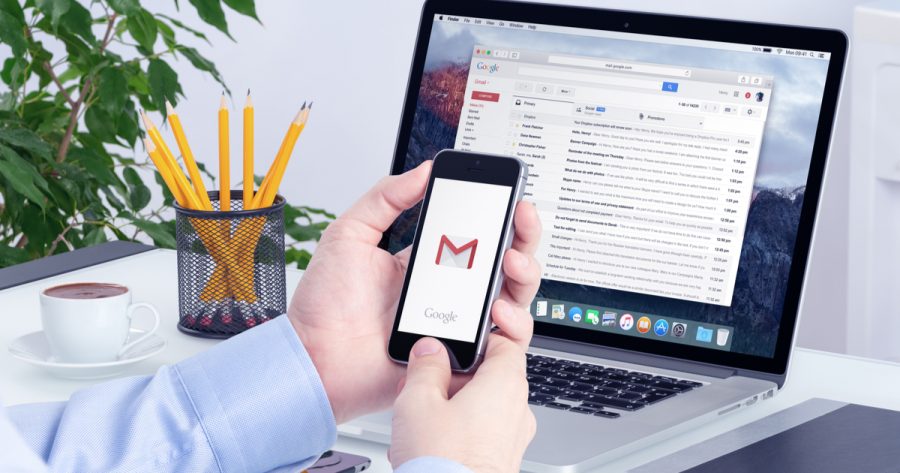 Google Gmail email inbox interface on the Apple MacBook Pro screen